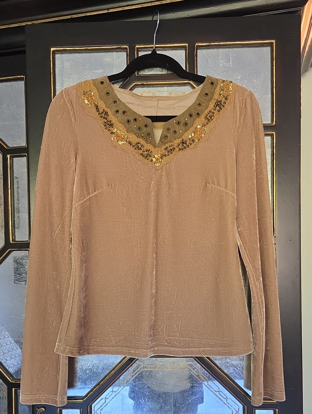 One Of a Kind Indie Designer V-Neck Long Sleeve Velour Top 90s Vintage